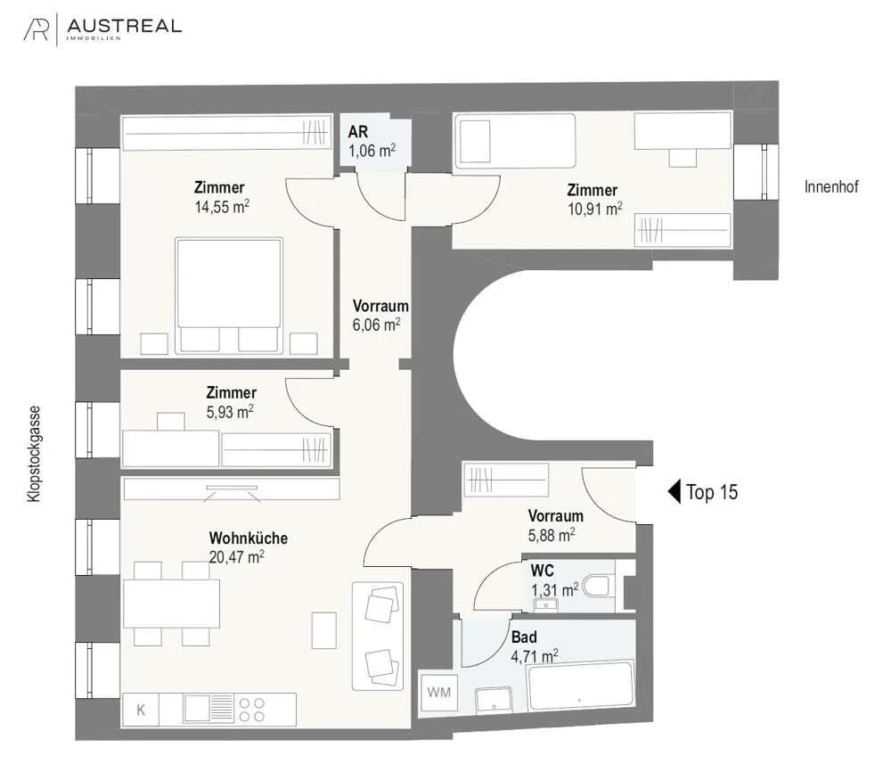 4-Zimmer-Wohnung kaufen in Wien – 70,88 m², € 379.900 – Bild 2 von 12