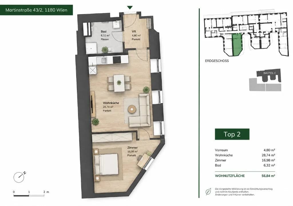 2-Zimmer-Wohnung kaufen in Wien – 56,84 m², € 269.000 – Bild 9 von 9