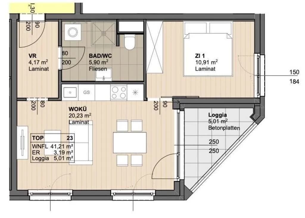 2-Zimmer-Wohnung kaufen in Korneuburg – 41,52 m², € 279.000 – Bild 7 von 8