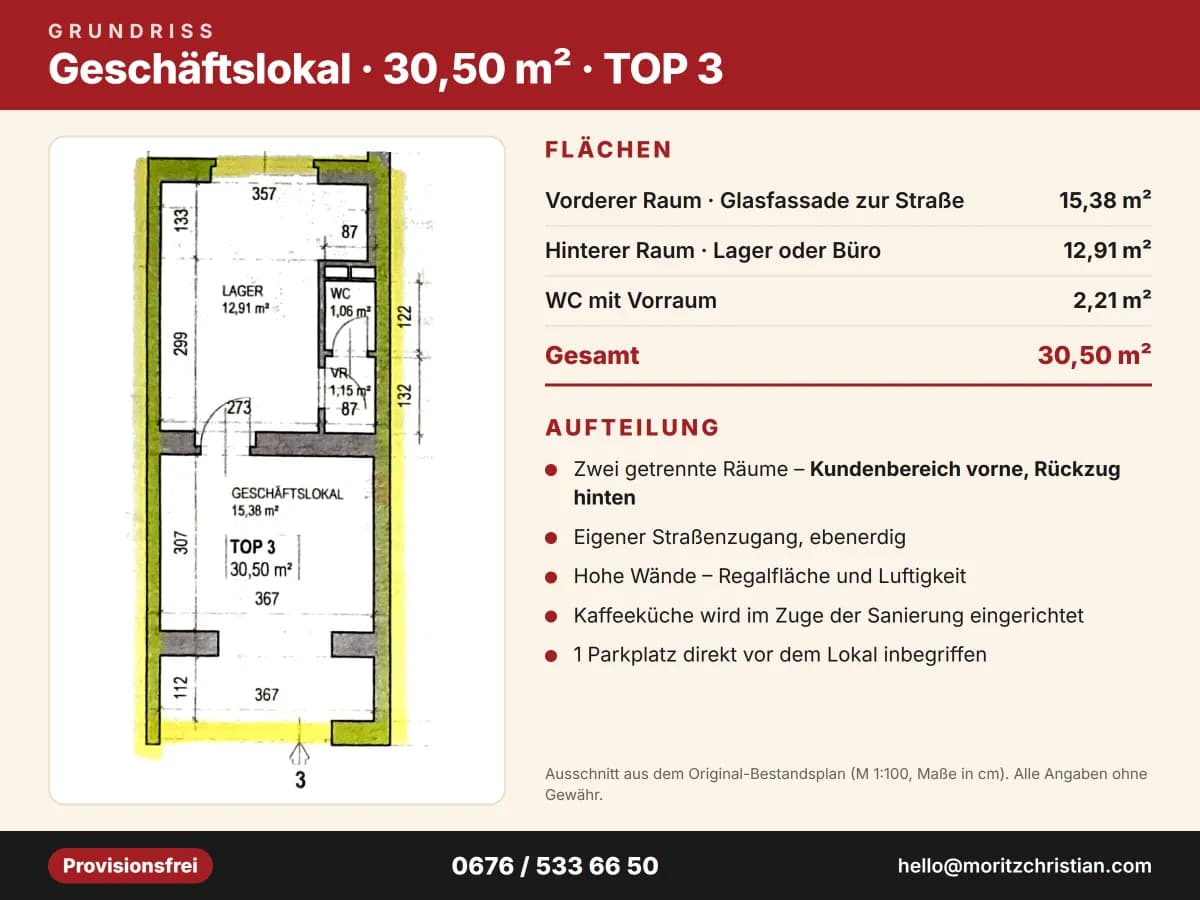 2-Zimmer-Gewerbeimmobilie mieten in Wien – 30 m², € 1.104 – Bild 2 von 4