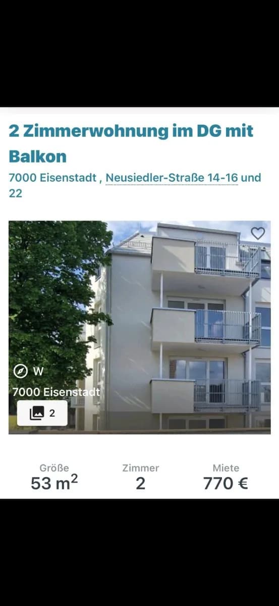 2-Zimmer-Wohnung mieten in Eisenstadt – 53 m², € 770