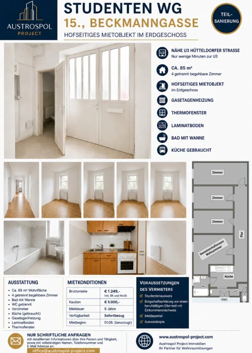 4-Zimmer-Wohnung mieten in Wien – 85 m², € 1.249