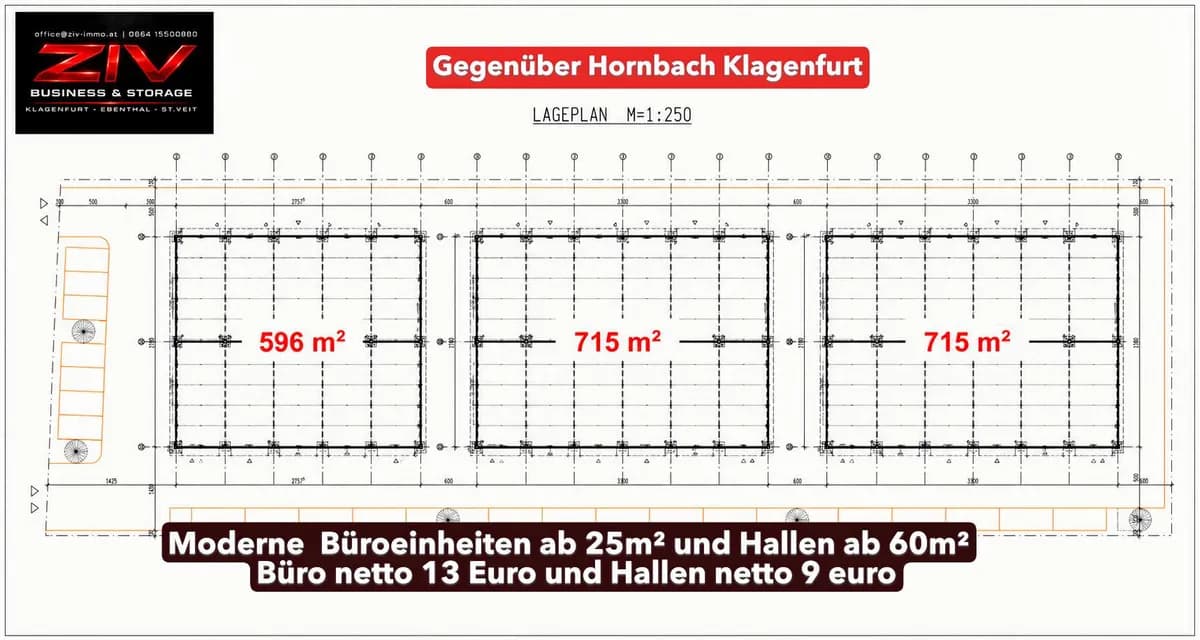 Gewerbeimmobilie mieten in Klagenfurt – 2 000 m², € 9