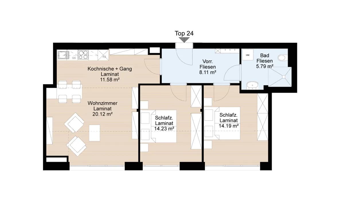 3-Zimmer-Wohnung mieten in Linz – 74,02 m², € 977 – Bild 2 von 8