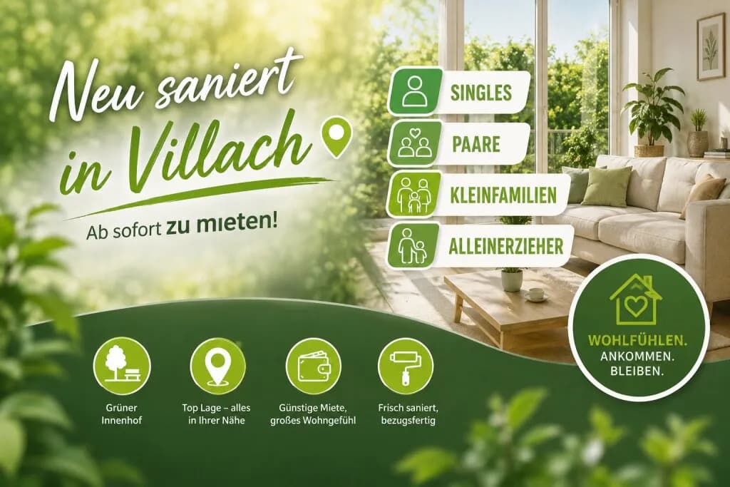 3-Zimmer-Wohnung mieten in Villach – 69 m², € 570