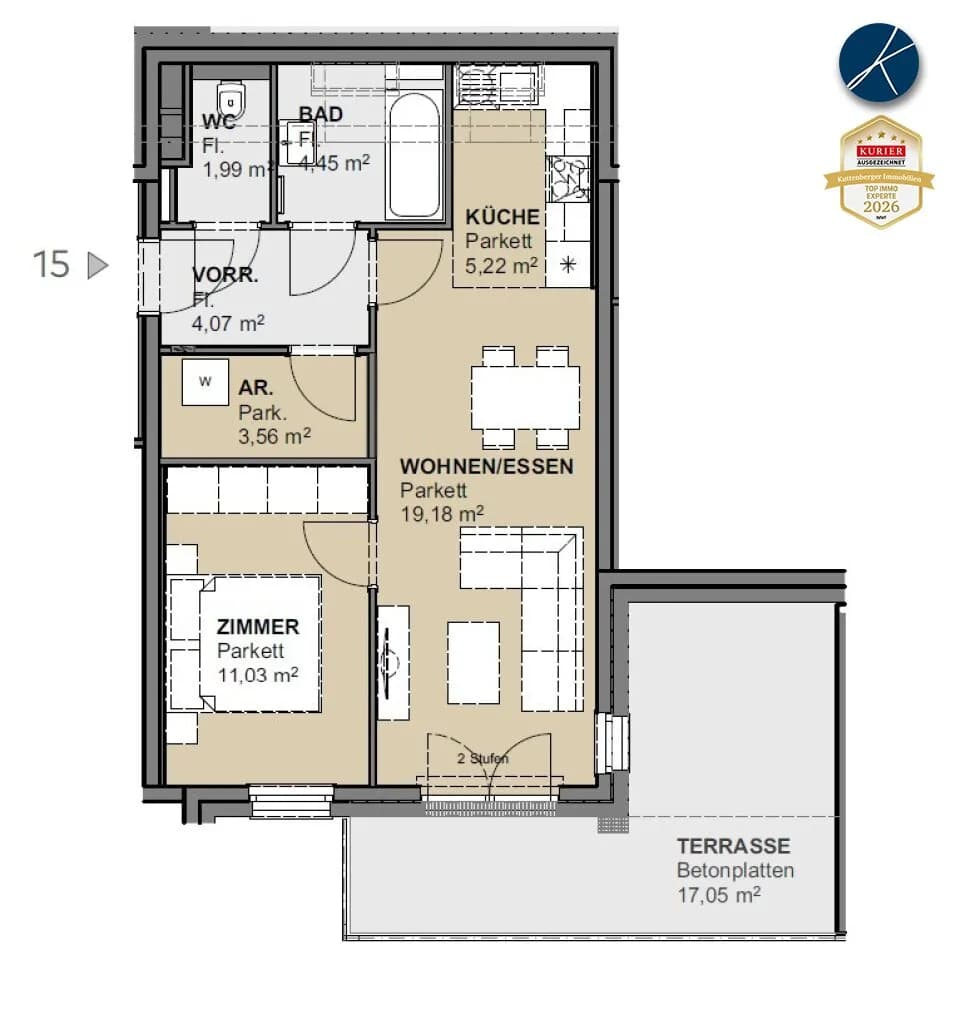 2-Zimmer-Wohnung mieten in Wien – 50 m², € 892 – Bild 4 von 17