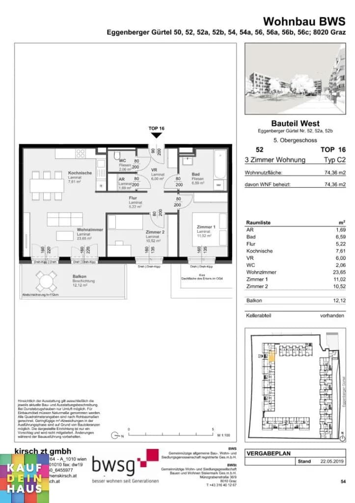 3-Zimmer-Wohnung mieten in Graz – 74,17 m², € 912 – Bild 2 von 2