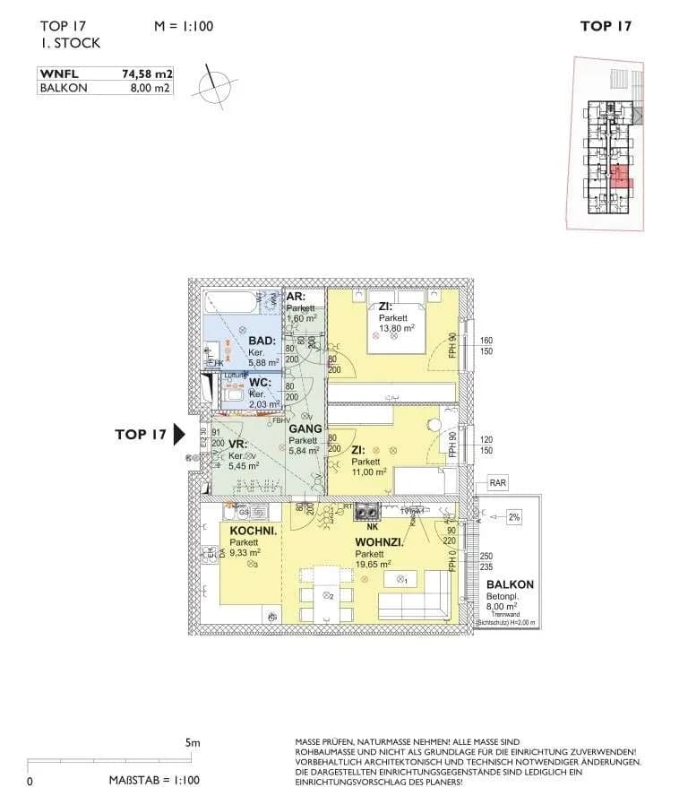 3-Zimmer-Wohnung mieten in Korneuburg – 74,58 m², € 1.072 – Bild 10 von 11