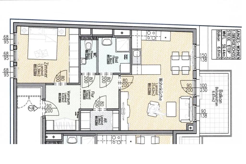 2-Zimmer-Wohnung mieten in Baden – 59,44 m², € 860 – Bild 3 von 5