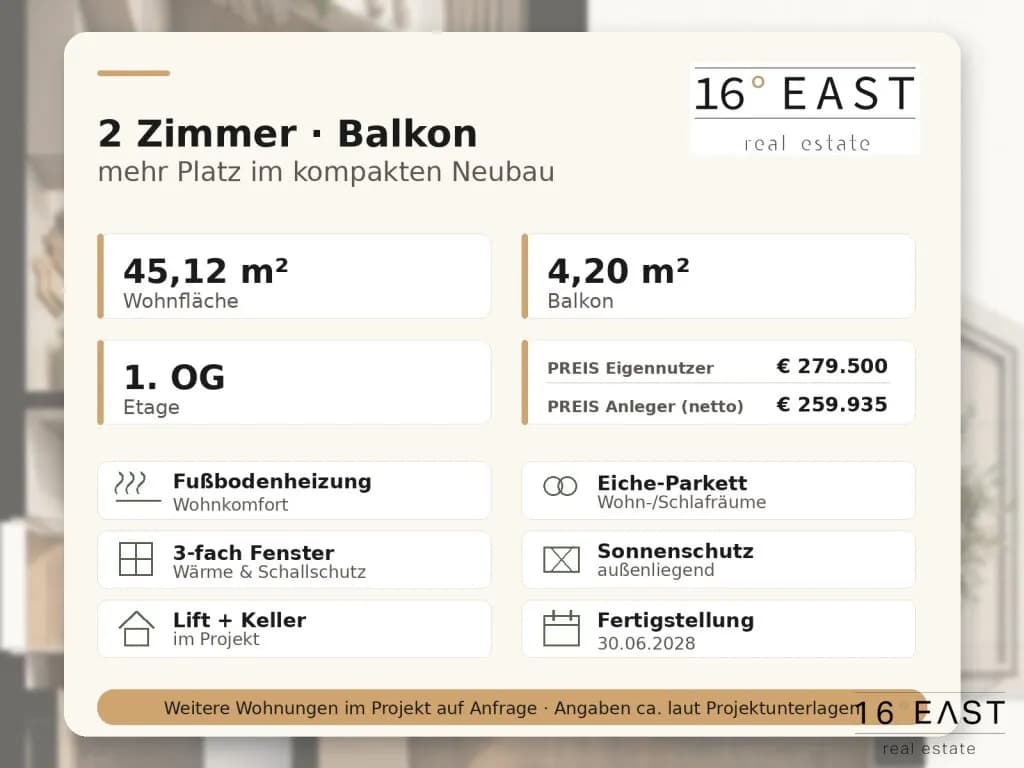 2-Zimmer-Wohnung kaufen in Wien – 45,12 m², € 259.935 – Bild 4 von 8