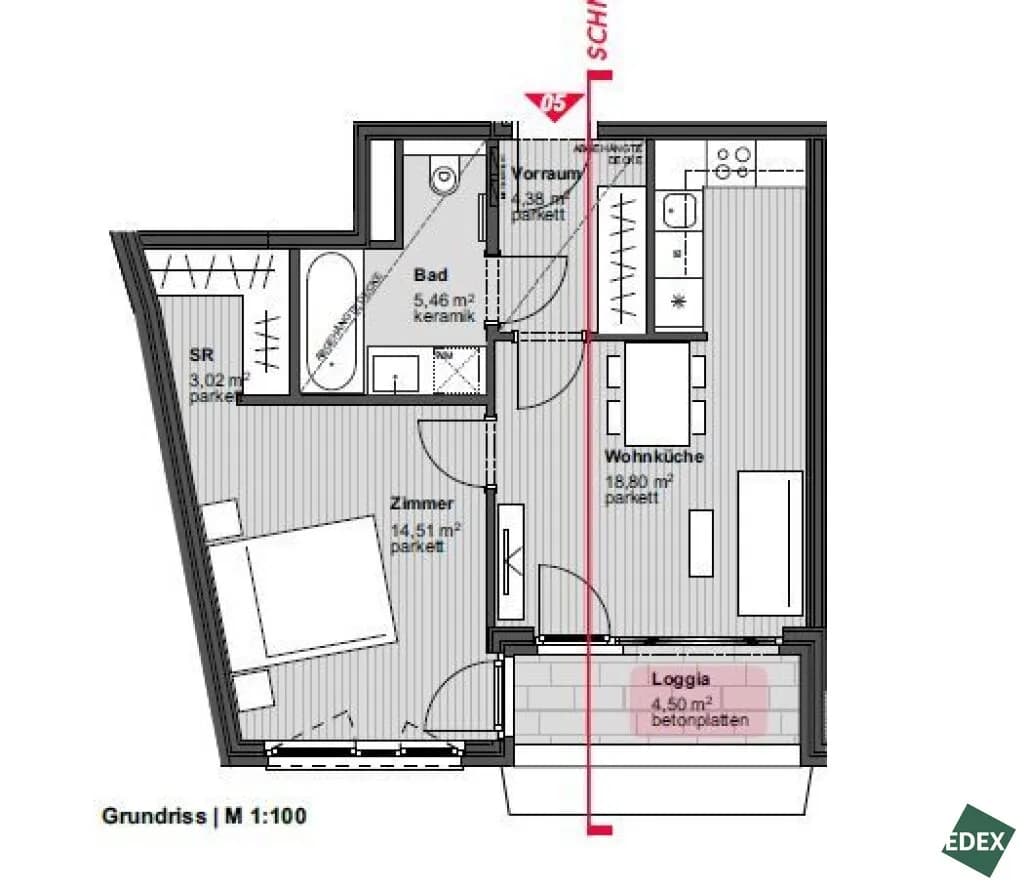2-Zimmer-Wohnung mieten in Wien – 46 m², € 1.099 – Bild 8 von 8