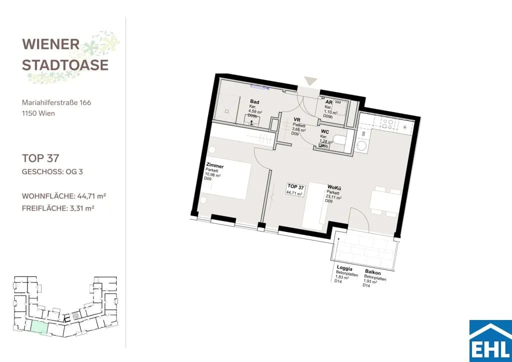 2-Zimmer-Wohnung mieten in Wien – 43,75 m², € 1.099 – Bild 13 von 13