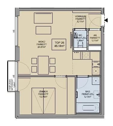 2-Zimmer-Wohnung mieten in Wien – 48,18 m², € 850 – Bild 5 von 5