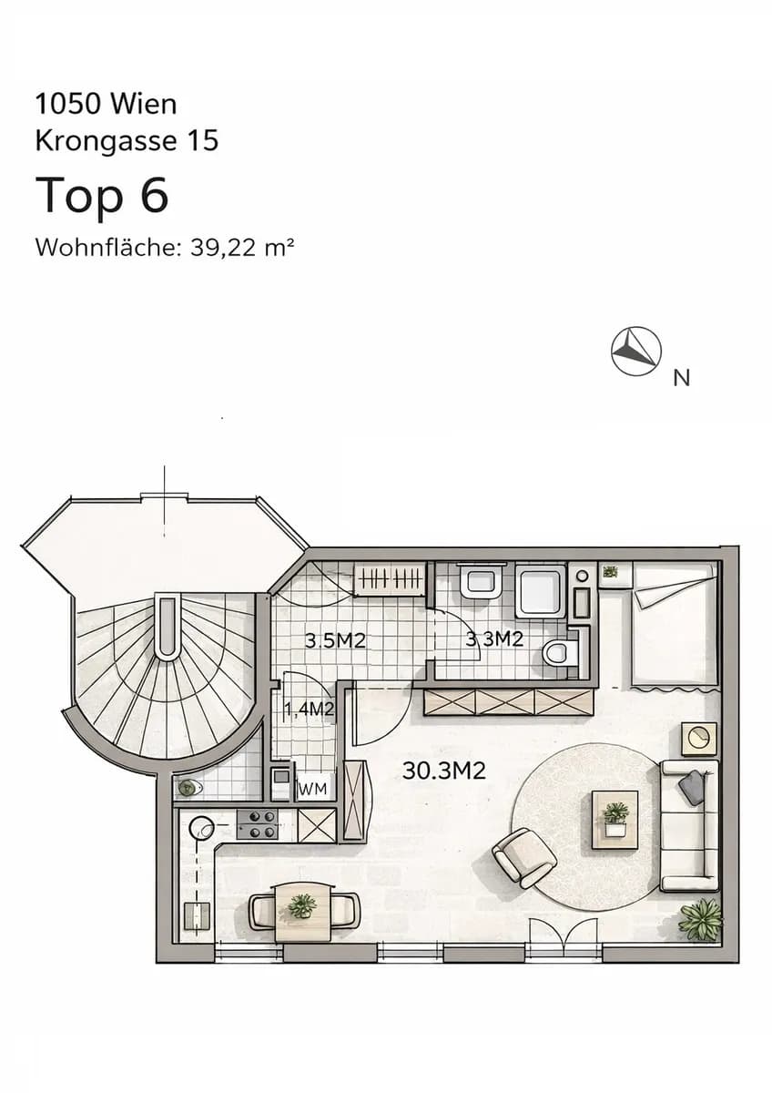 1-Zimmer-Wohnung mieten in Wien – 39,22 m², € 964 – Bild 11 von 12