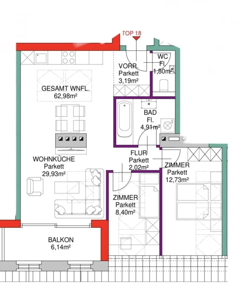 3-Zimmer-Wohnung kaufen in Wien – 63,36 m², € 346.500