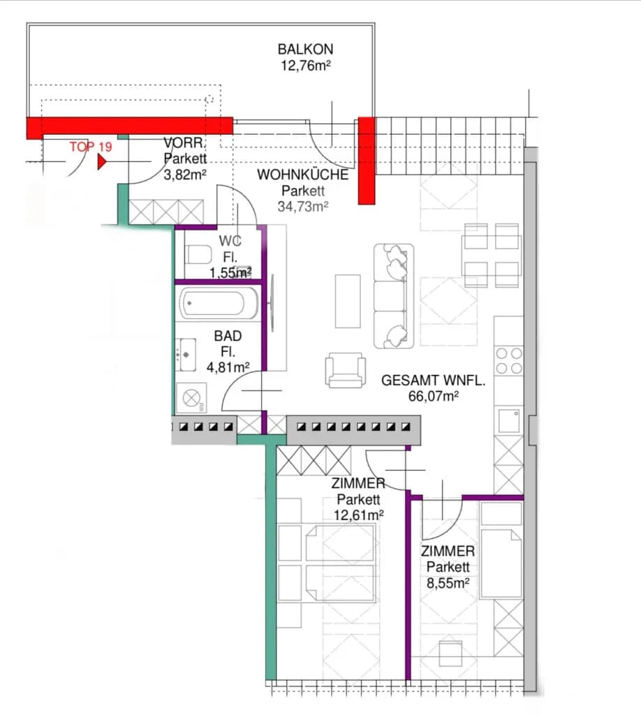 3-Zimmer-Wohnung kaufen in Wien – 66,07 m², € 363.000