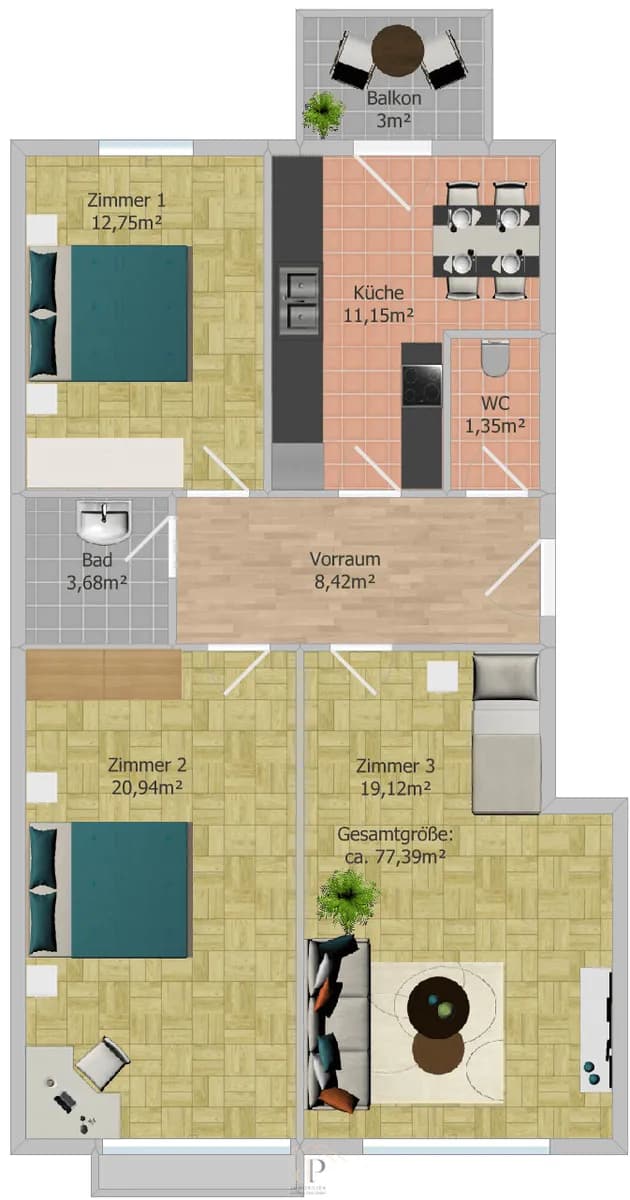 4-Zimmer-Wohnung kaufen in Graz – 77,39 m², € 174.000 – Bild 8 von 8