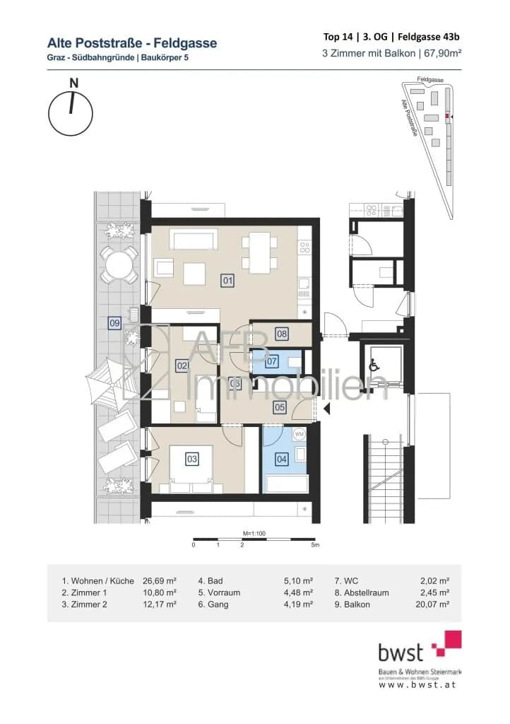 3-Zimmer-Wohnung mieten in Graz – 67,91 m², € 977 – Bild 19 von 19