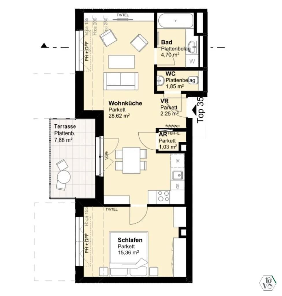 2-Zimmer-Wohnung mieten in Wien – 53,75 m², € 1.068 – Bild 15 von 15