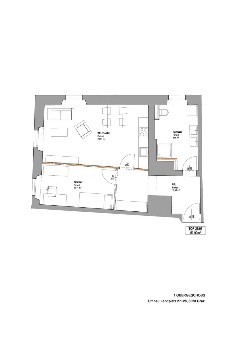 2-Zimmer-Wohnung mieten in Graz – 53,9 m², € 698 – Bild 2 von 5