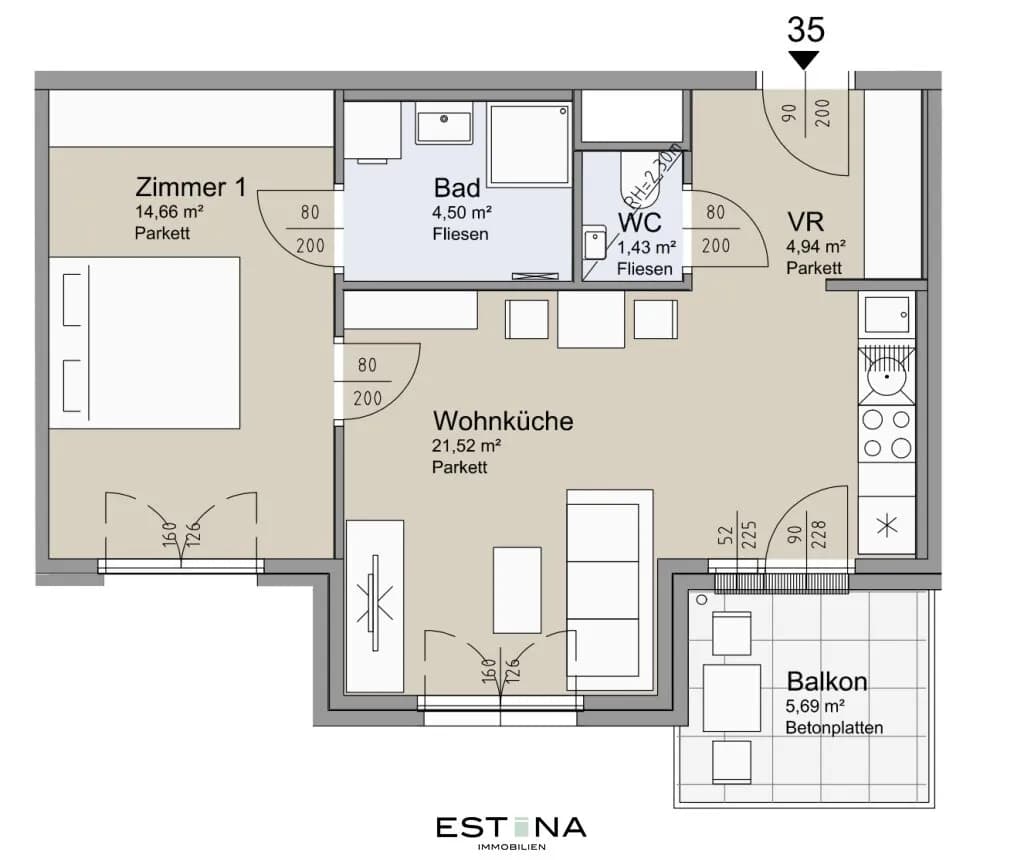 2-Zimmer-Wohnung mieten in Wien – 47,06 m², € 1.149 – Bild 15 von 15
