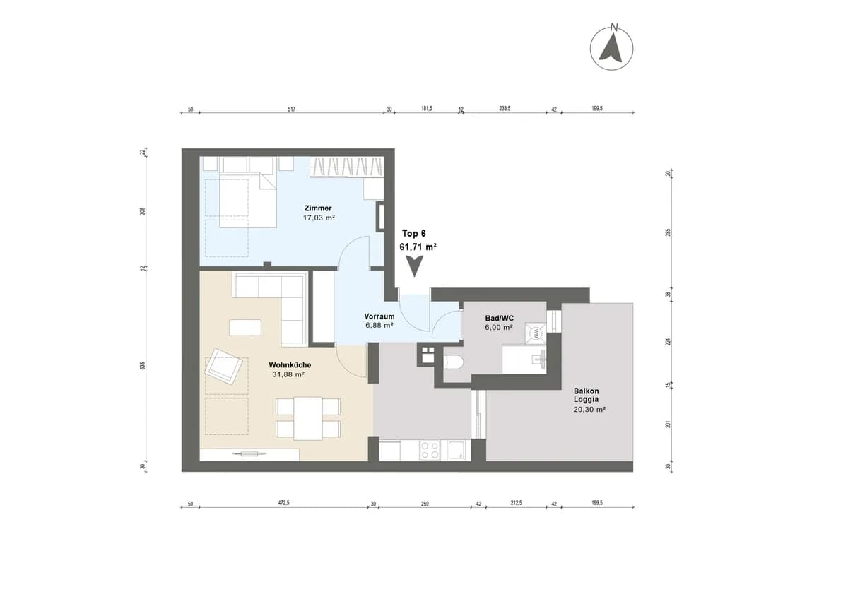 3-Zimmer-Wohnung kaufen in Amstetten – 61,71 m², € 304.000 – Bild 6 von 7
