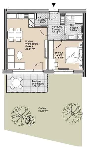 2-Zimmer-Wohnung mieten in Deutschlandsberg – 55,28 m², € 753 – Bild 2 von 2
