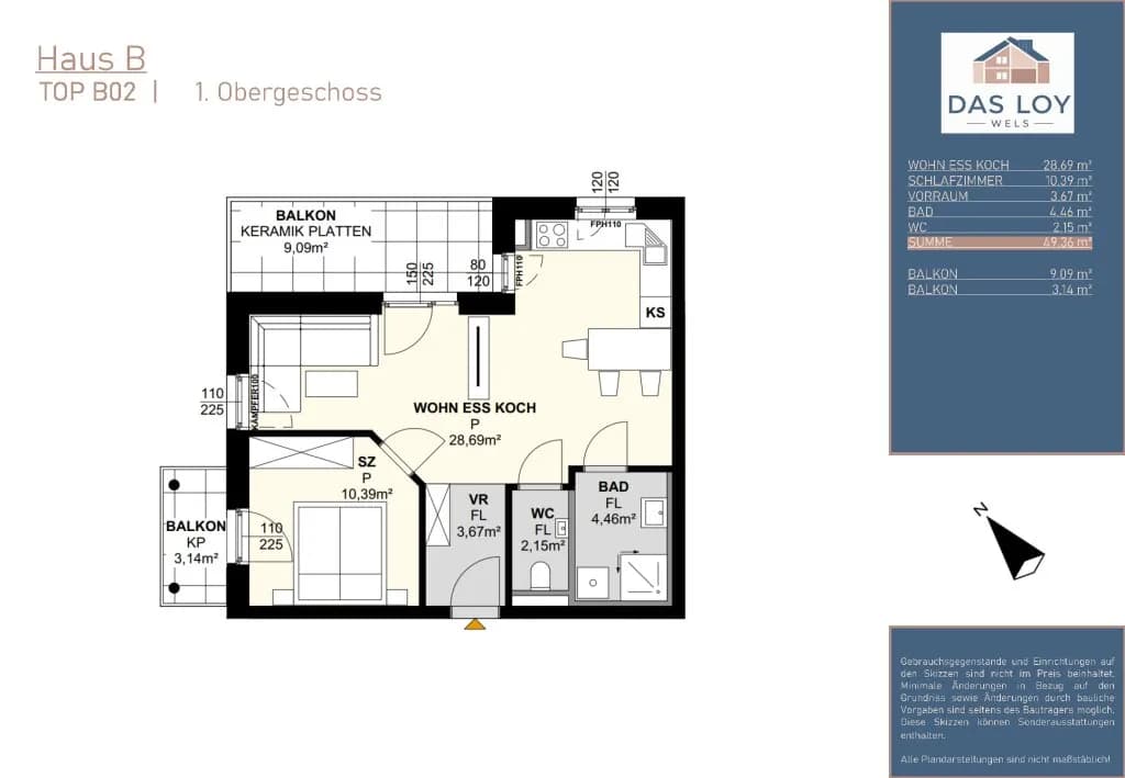 2-Zimmer-Wohnung kaufen in Wels – 49,36 m², € 298.288 – Bild 5 von 5