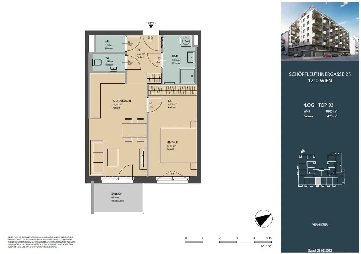 2-Zimmer-Wohnung mieten in Wien – 48,02 m², € 1.049 – Bild 6 von 7