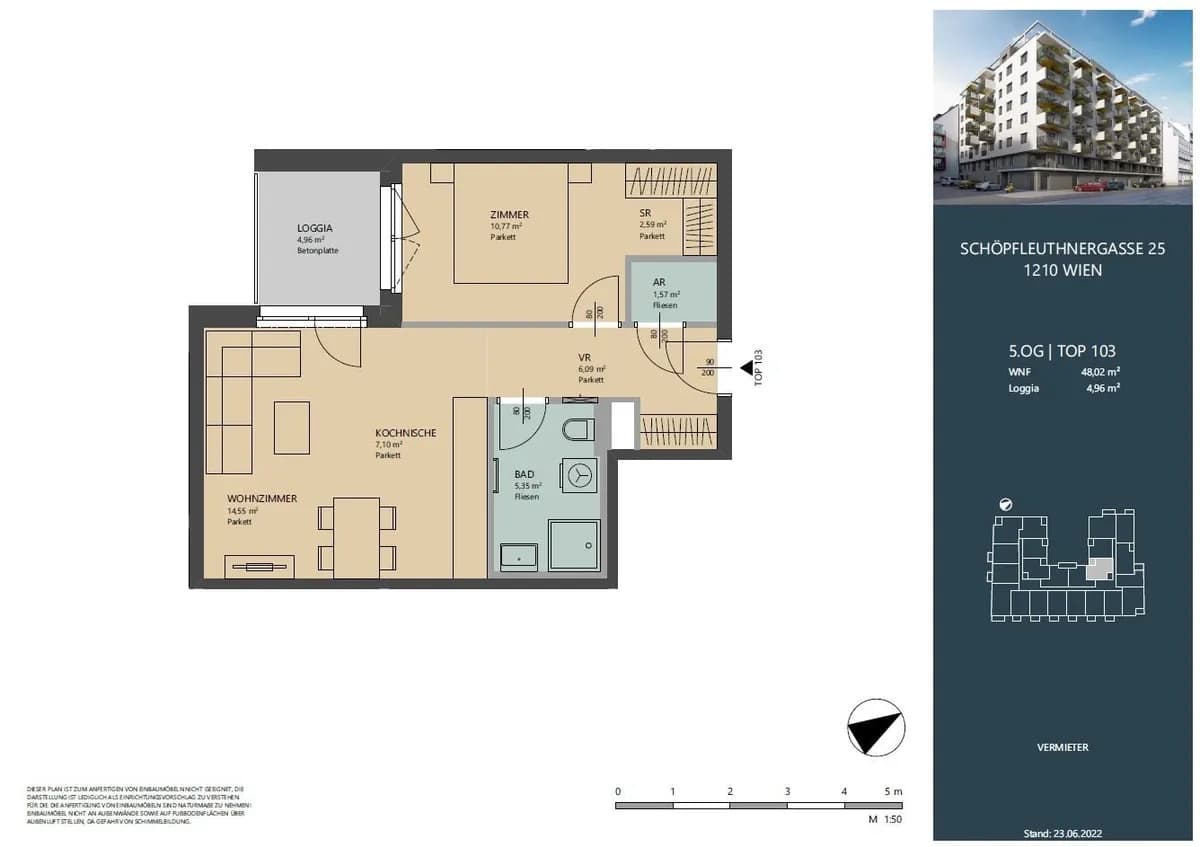2-Zimmer-Wohnung mieten in Wien – 48,02 m², € 1.049 – Bild 7 von 7