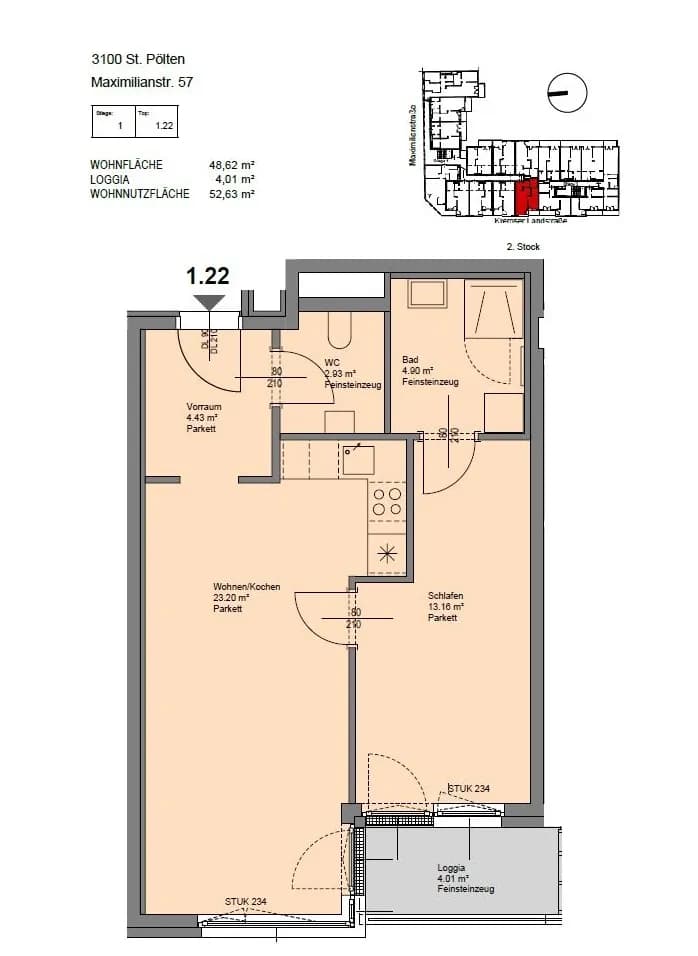 2-Zimmer-Wohnung mieten in Sankt Pölten – 48,62 m², € 749 – Bild 15 von 16