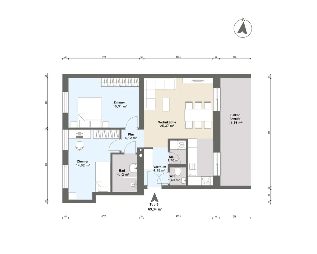 3-Zimmer-Wohnung kaufen in Amstetten – 71,34 m², € 310.500 – Bild 6 von 7