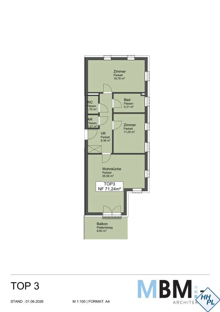 3-Zimmer-Wohnung kaufen in Mödling – 71,24 m², € 519.750 – Bild 7 von 8