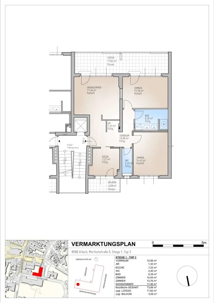 3-Zimmer-Immobilie mieten in Villach – 73,8 m², € 1.316 – Bild 12 von 12