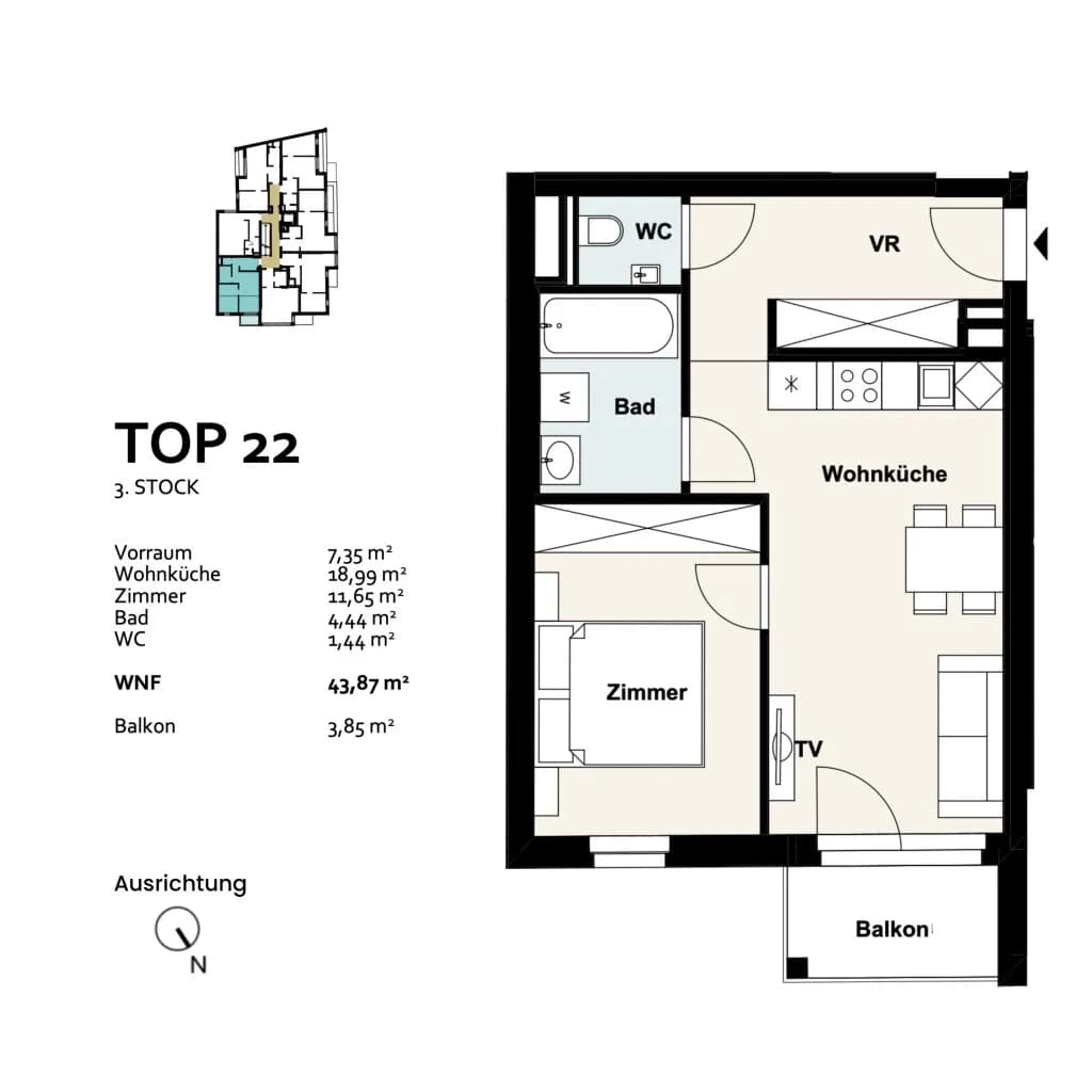 2-Zimmer-Wohnung kaufen in Wien – 43,87 m², € 316.697 – Bild 12 von 12