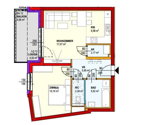 2-Zimmer-Wohnung mieten in Bruck an der Leitha – 55,14 m², € 566 – Bild 2 von 2