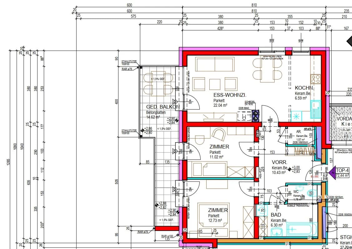 3-Zimmer-Wohnung mieten in Amstetten – 72,44 m², € 762 – Bild 2 von 2