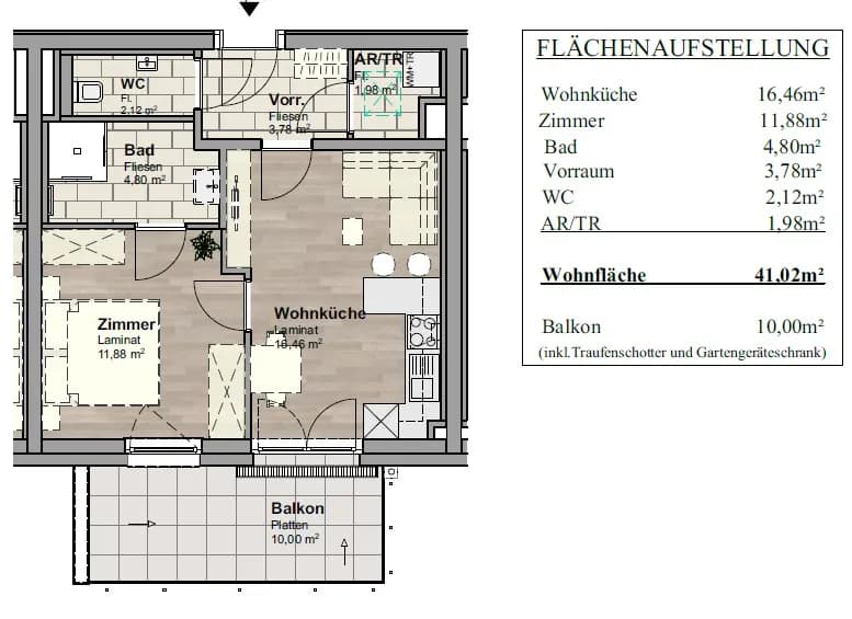 2-Zimmer-Wohnung mieten in Baden – 41 m², € 782