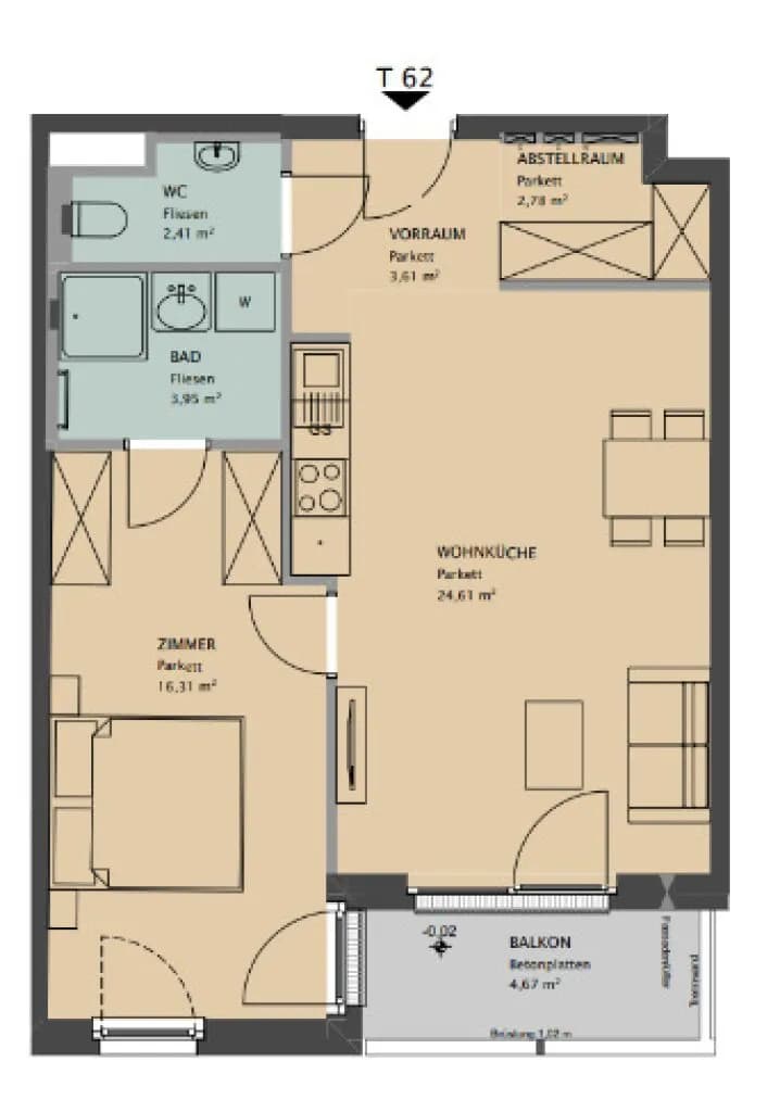 2-Zimmer-Wohnung mieten in Wien – 54 m², € 1.099 – Bild 10 von 10