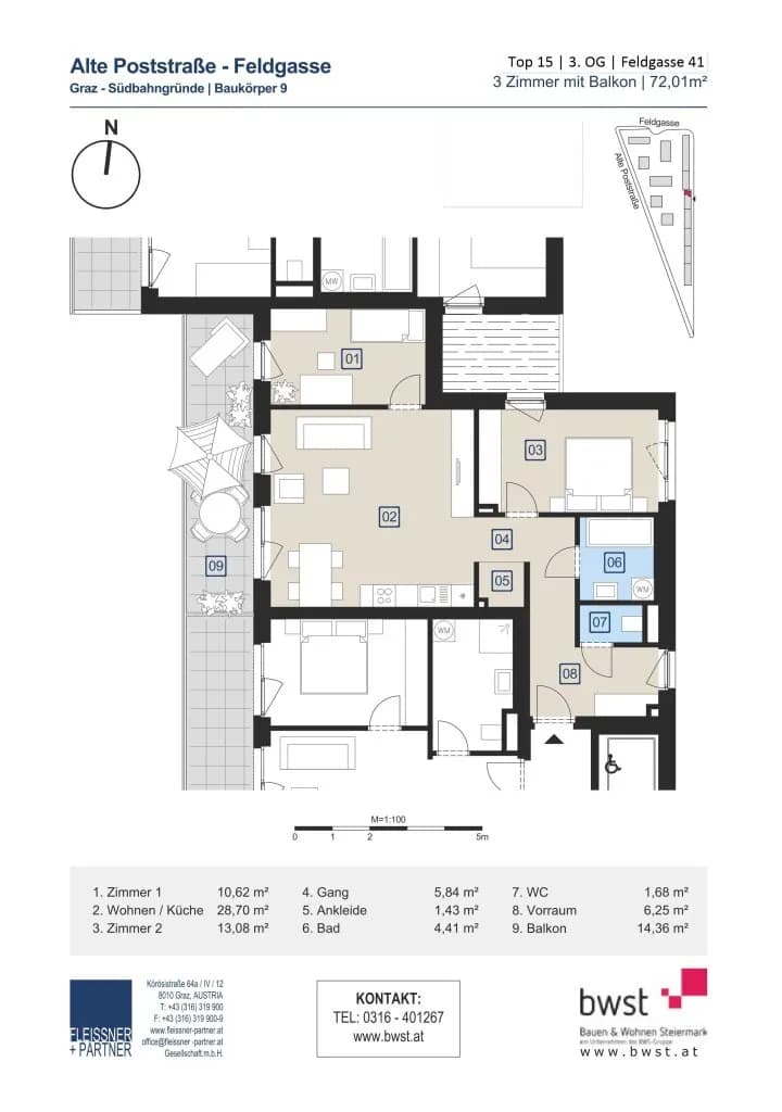 3-Zimmer-Wohnung mieten in Graz – 72,2 m², € 942 – Bild 6 von 6