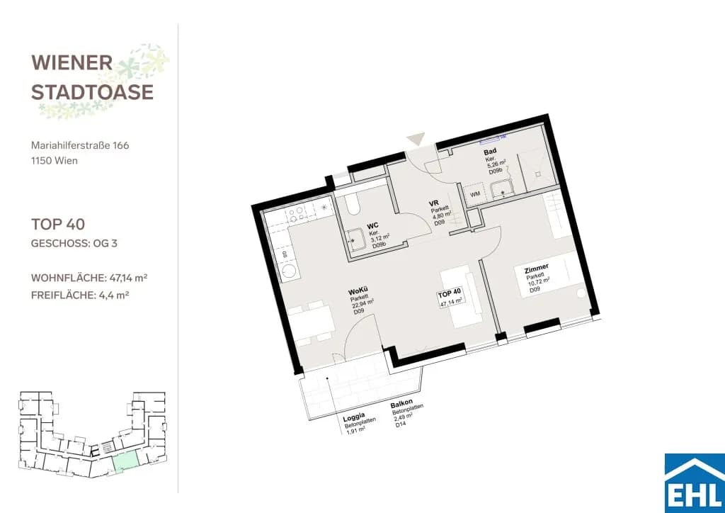 2-Zimmer-Wohnung mieten in Wien – 47,14 m², € 1.165 – Bild 13 von 13