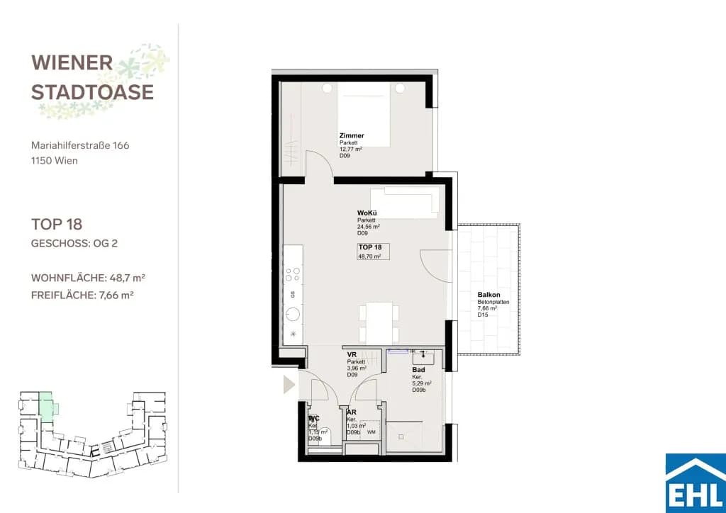 2-Zimmer-Wohnung mieten in Wien – 48,7 m², € 1.220 – Bild 13 von 13
