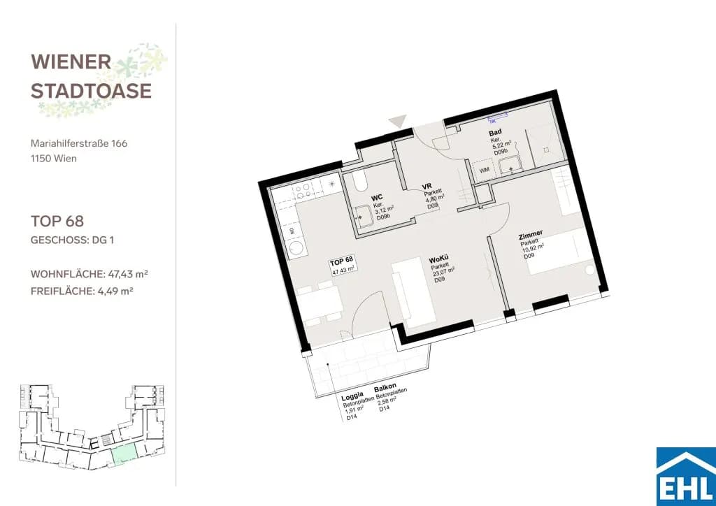 2-Zimmer-Wohnung mieten in Wien – 47,43 m², € 1.225 – Bild 13 von 13