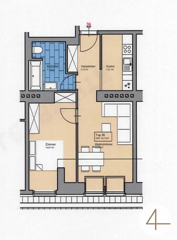 2-Zimmer-Wohnung kaufen in Wien – 50,72 m², € 226.000 – Bild 5 von 5