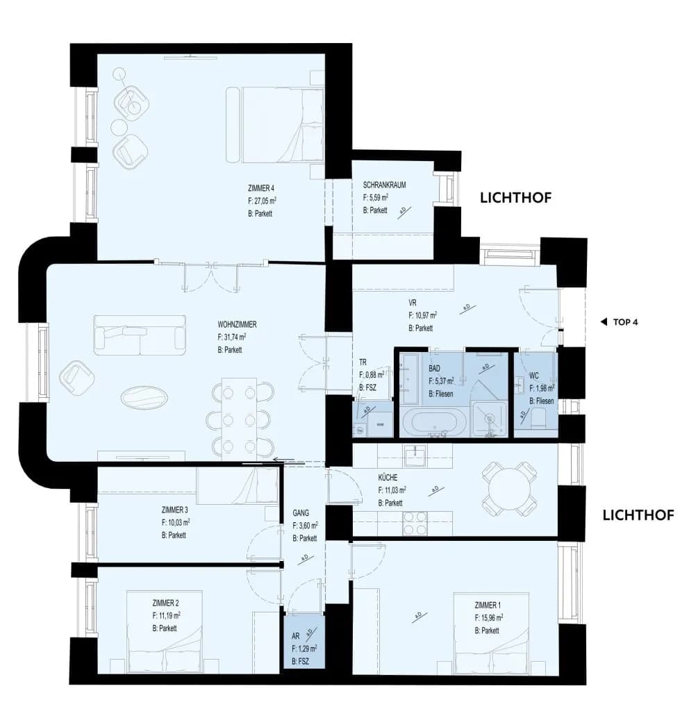 5-Zimmer-Wohnung mieten in Wien – 136,68 m², € 3.316 – Bild 4 von 4