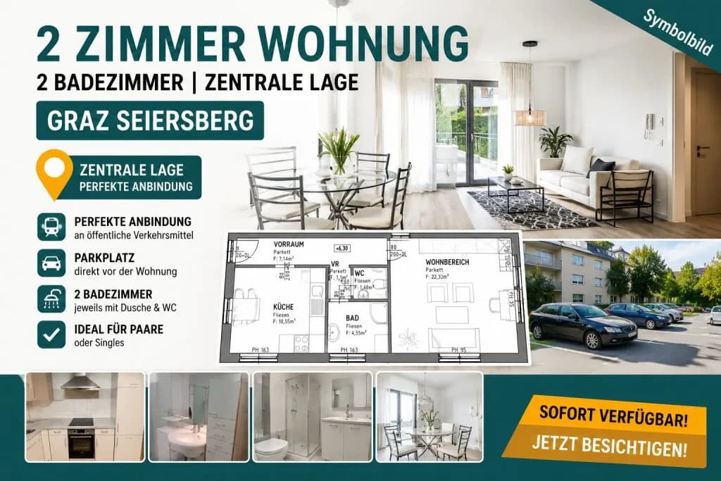 2-Zimmer-Wohnung mieten in Graz – 47 m², € 572