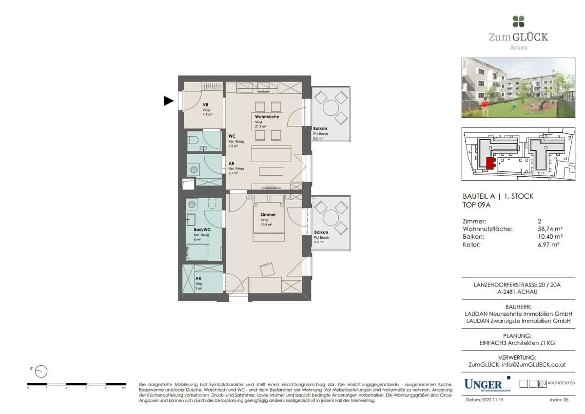 2-Zimmer-Wohnung mieten in Mödling – 58,74 m², € 1.017 – Bild 7 von 7
