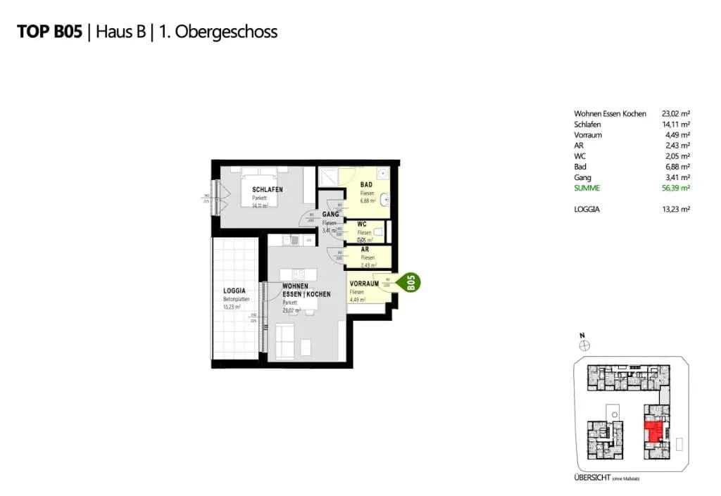 2-Zimmer-Wohnung kaufen in Amstetten – 56,39 m², € 310.145