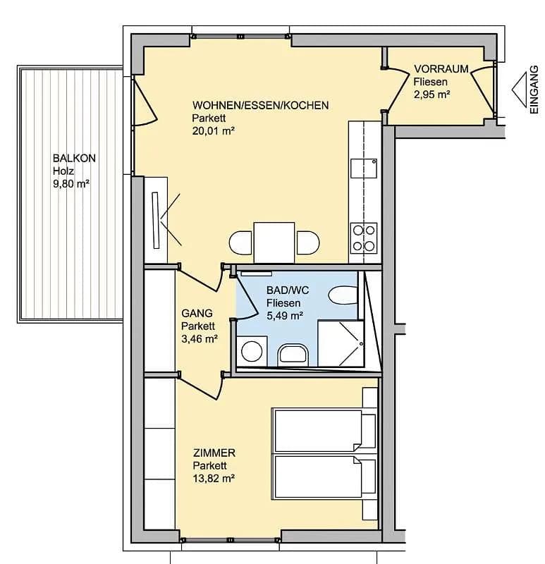 2-Zimmer-Wohnung mieten in Graz – 45 m², € 712 – Bild 6 von 10