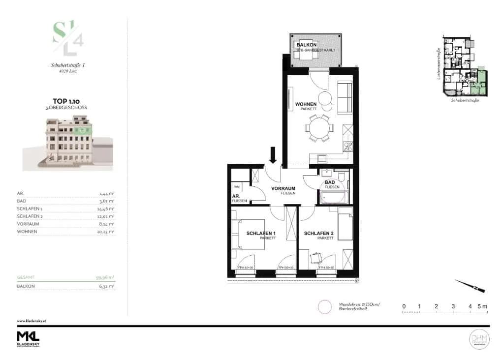 3-Zimmer-Wohnung kaufen in Linz – 59,96 m², € 460.000 – Bild 2 von 4